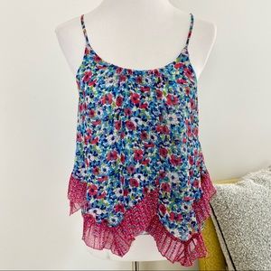 Abercrombie & Fitch XS Floral Layered Tank Top Red Blue Spaghetti Strap